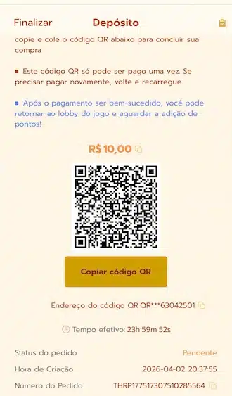 O sistema vai gerar um QR Code ou o código Pix Copia e Cola.