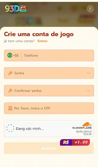 🔶 Etapa 2: Preencha o formulário de cadastro da 93D