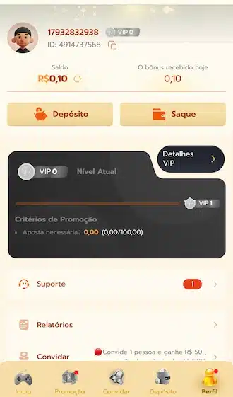 Na tela inicial, clique no botão "SAQUE".