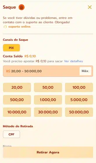 Volte para a tela de saque da 93D e escolha a opção Pix.