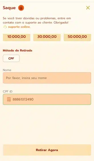 Informe seu nome completo, que deve ser o mesmo do CPF que você cadastrou na conta.